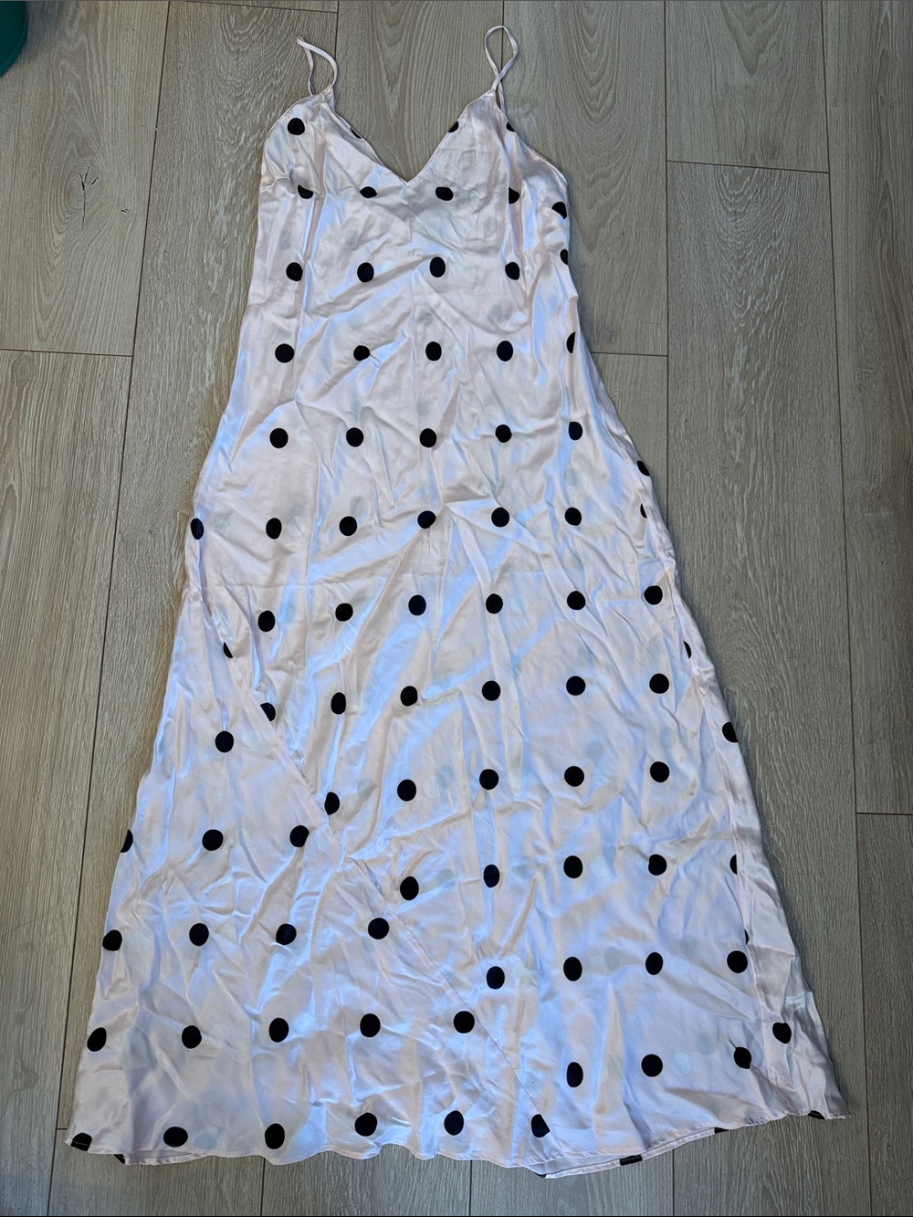 90s Victoria's Secret Silk Bias Cut Pale Pink Polka Dotted Slip Dress